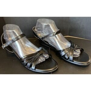 SAS Tripad‎ Comfort Womens 11 Strappy Quarter Wedge Black Patent Leather Sandals